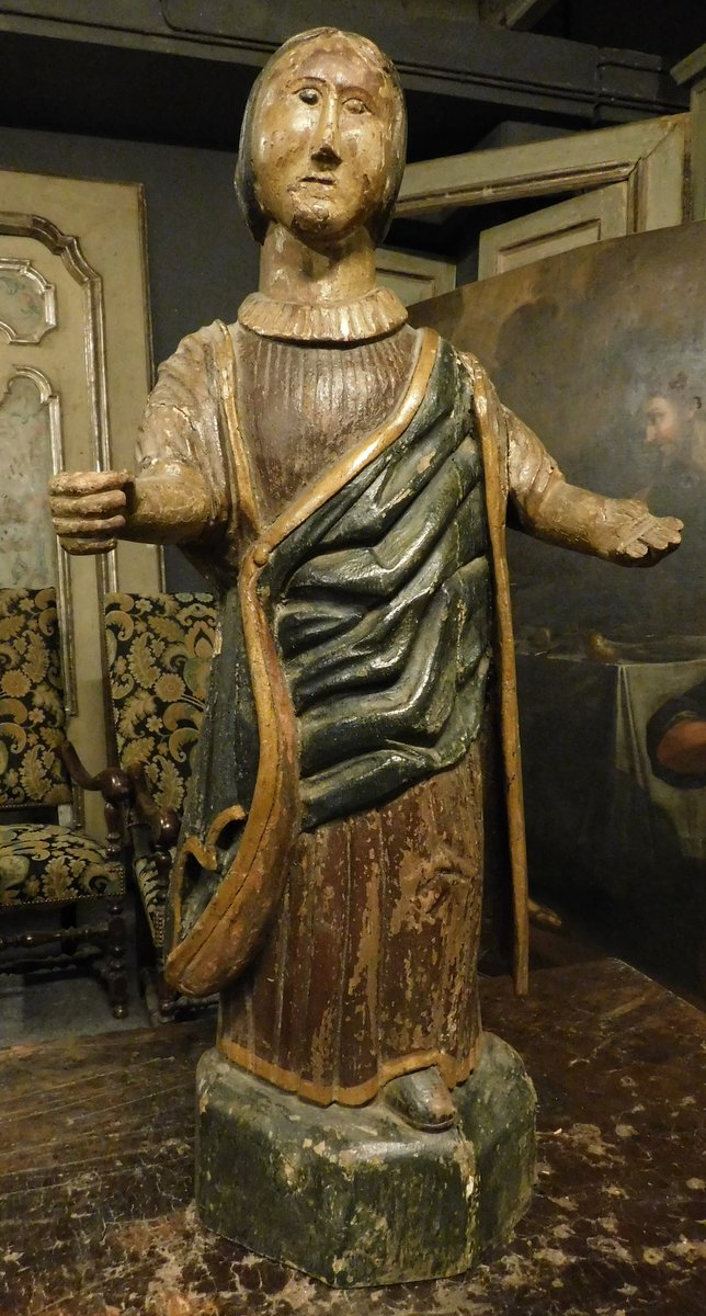 dars518 - statue en bois polychrome, mesures L 34 x H 73 x P 23 cm