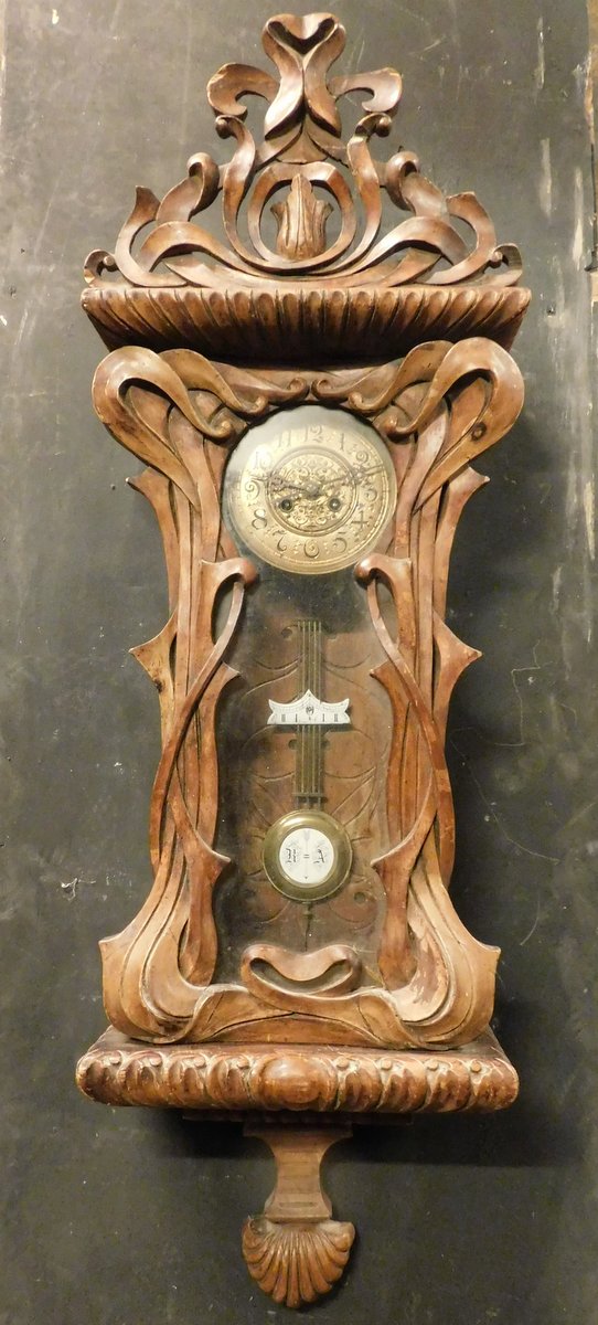 dars528 - orologio Liberty in legno, inizio XX secolo, misura cm L 36 x H 110