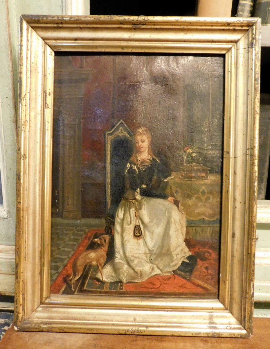 A PAN388 - Oil painting on canvas, 19th century, measuring W 33 x H 43 cm
