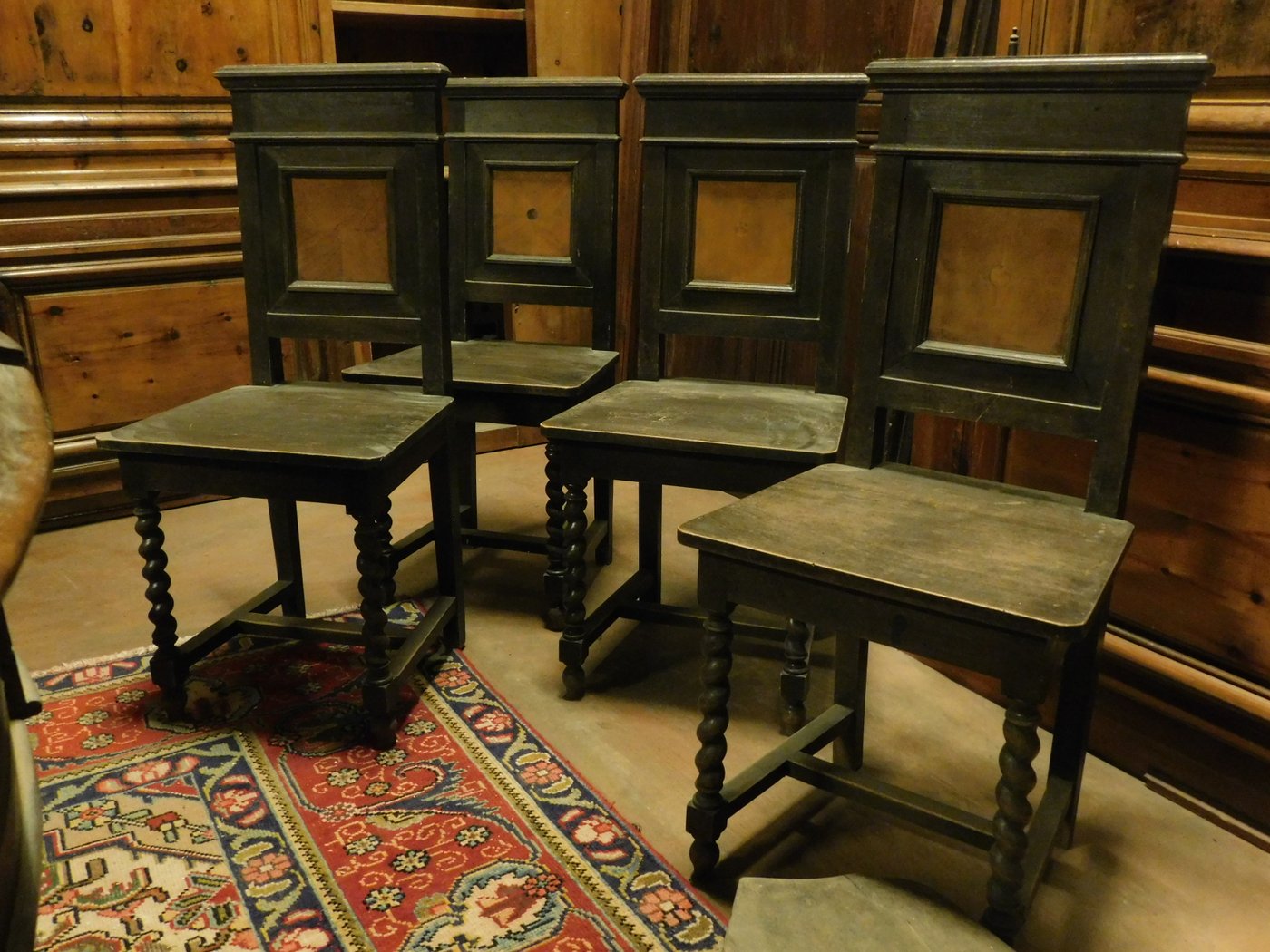 panc86 quattro sedie con seduta in legno, ep.'800, cm 43 x 39 h 98