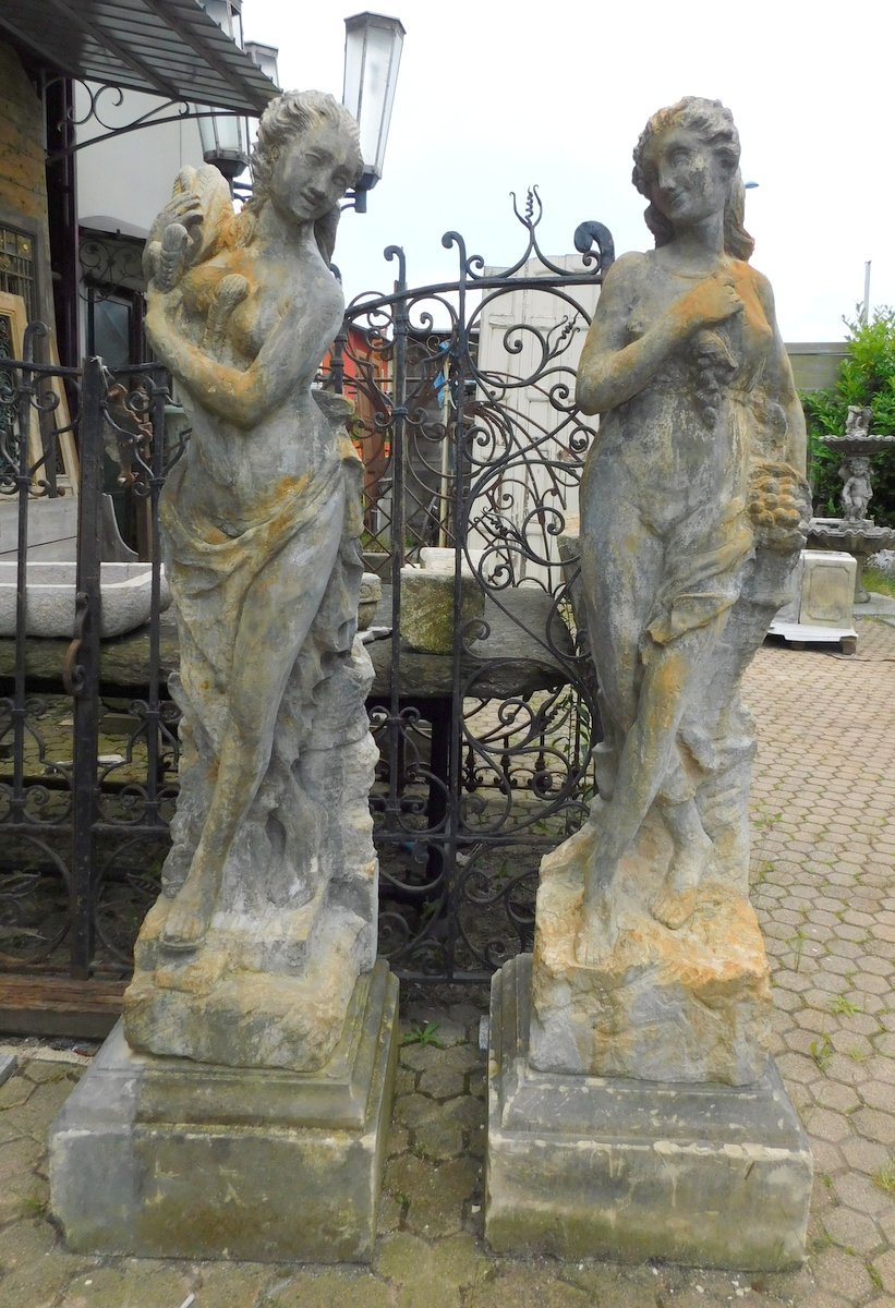dars387 - deux statues en pierre de Lecce, taille maximale cm 182 x l 51 cm