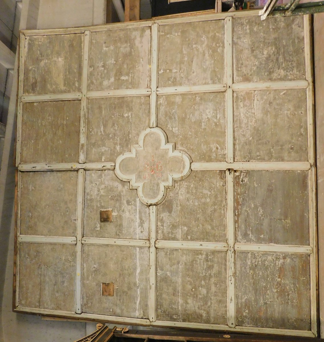 A darb171 - stube ceiling dated 1873, from Switzerland, meas. cm l 440 x h 455