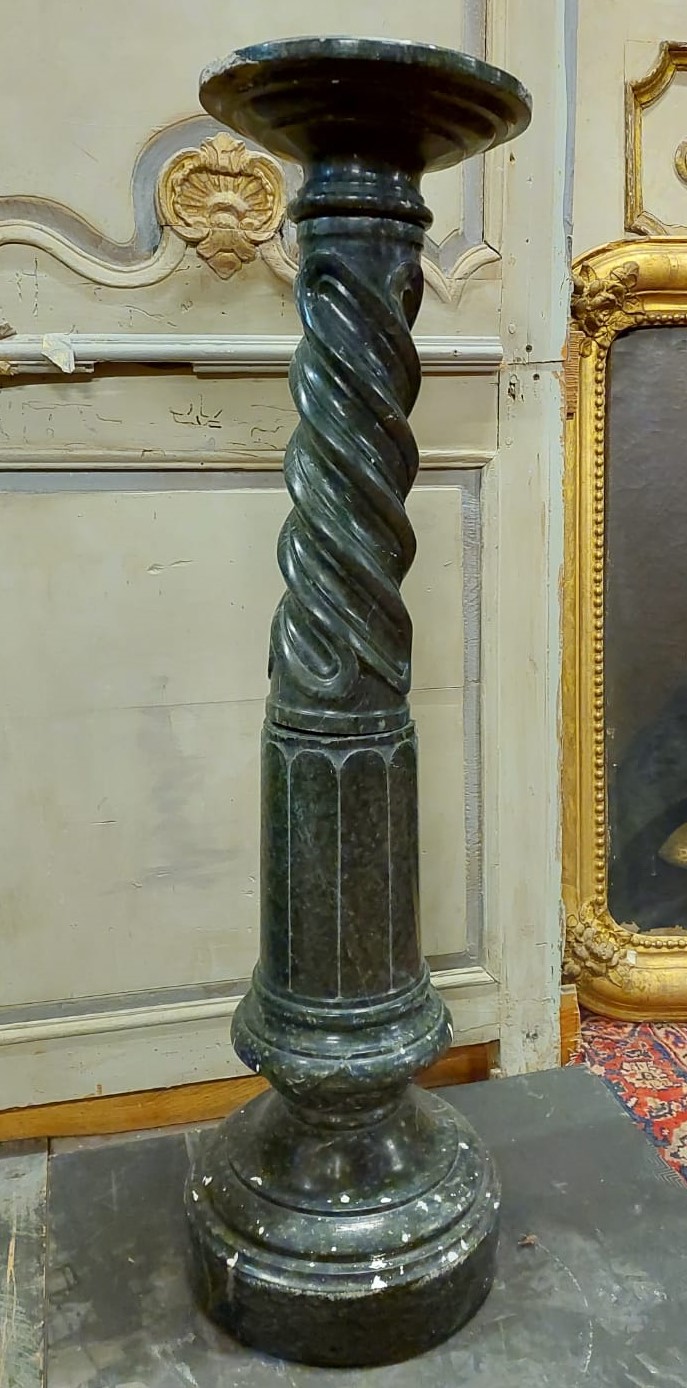 dars455 - turned Green Alpi marble column, base size 30 x 30 x h 103 cm