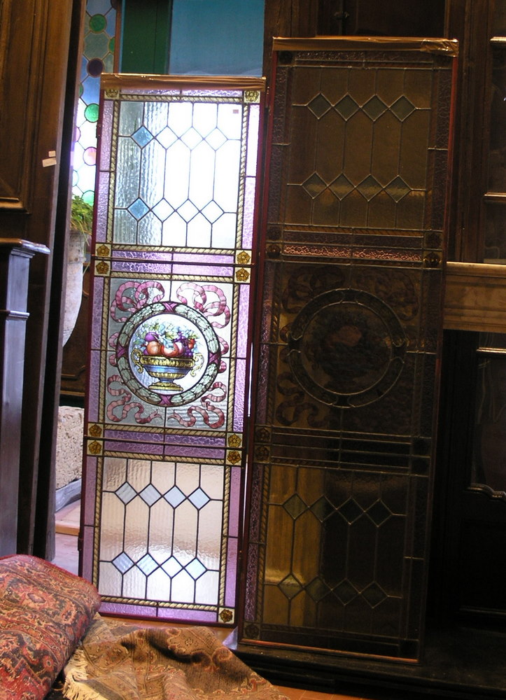 pan043  n.2 portes en verre coloré mes. 103 x 170 