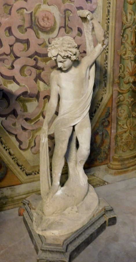 dars241 statua con fanciullo che pesca, epoca primi '900, h cm 135 x 45 x 50