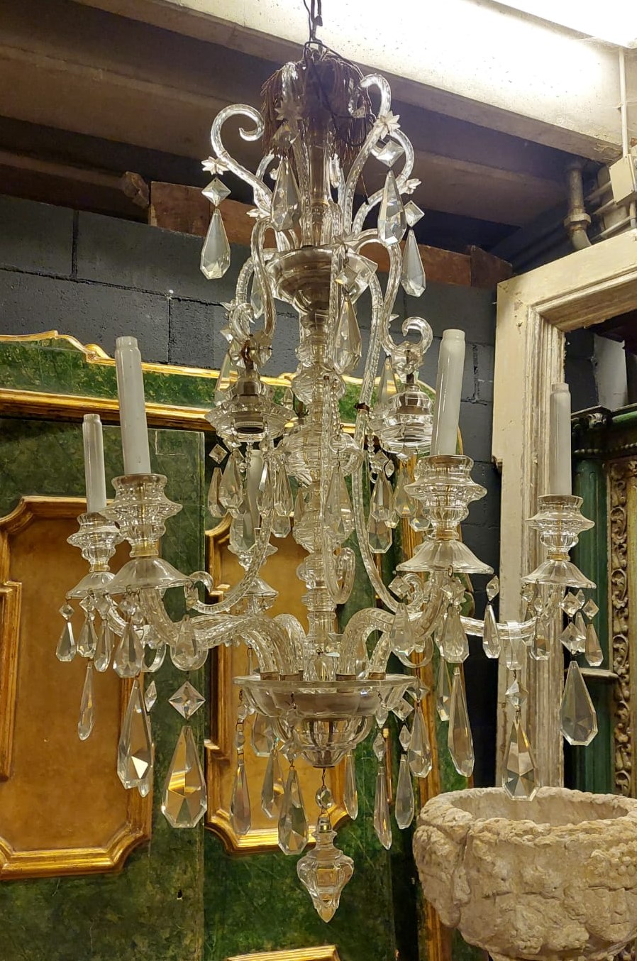lamp185 - lampadario a cristalli, epoca inizio '900, misura cm 70 x 70 x h 120