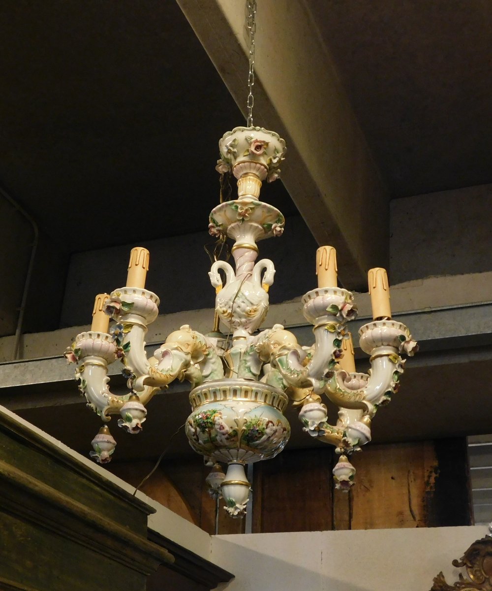lamp06 lampadario in ceramica epoca '900, h cm 68 x 50 larg.