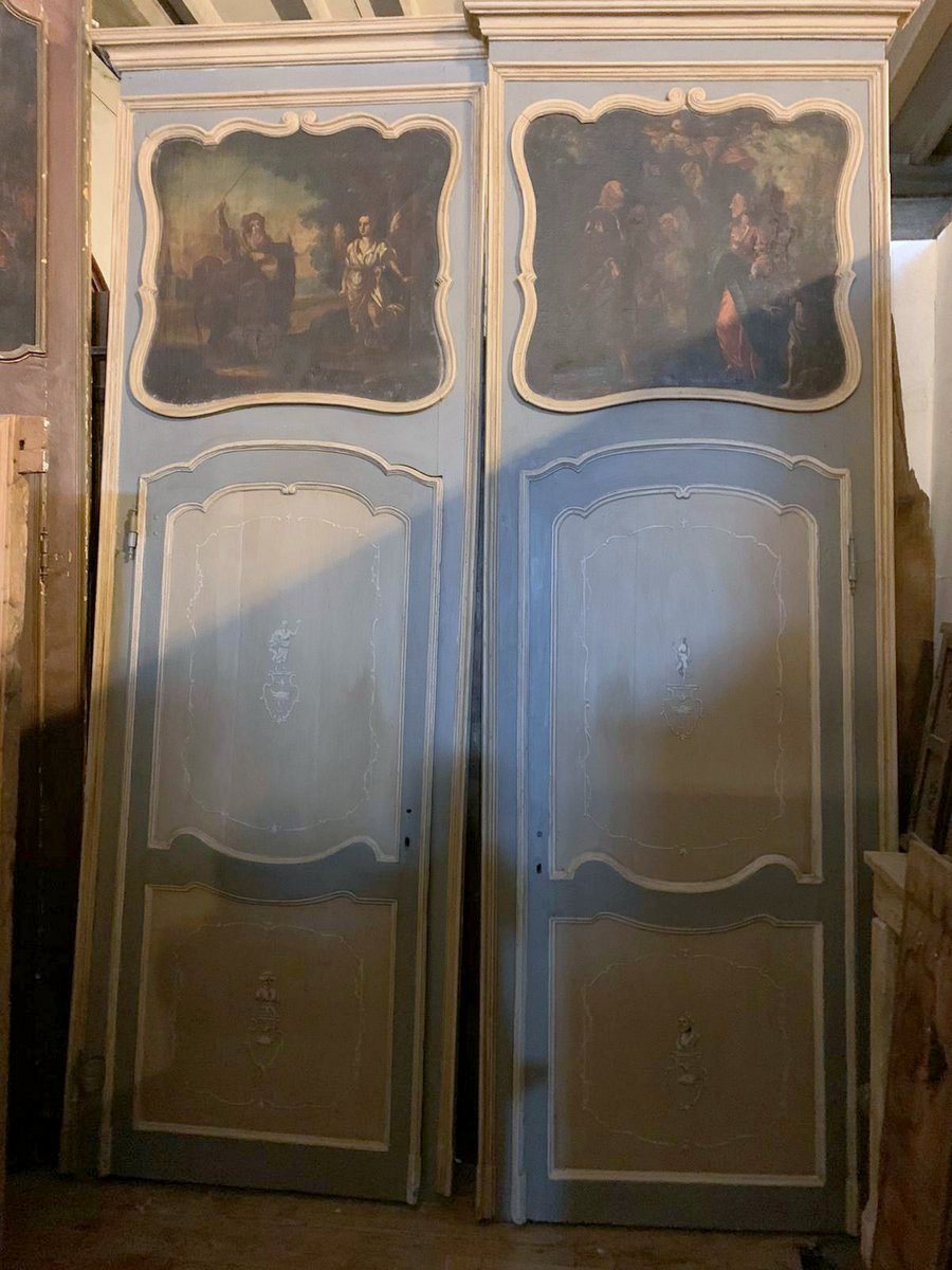A pts721 - n. 6 porte laccate con telaio e dipinto, cm l 115 x h 338