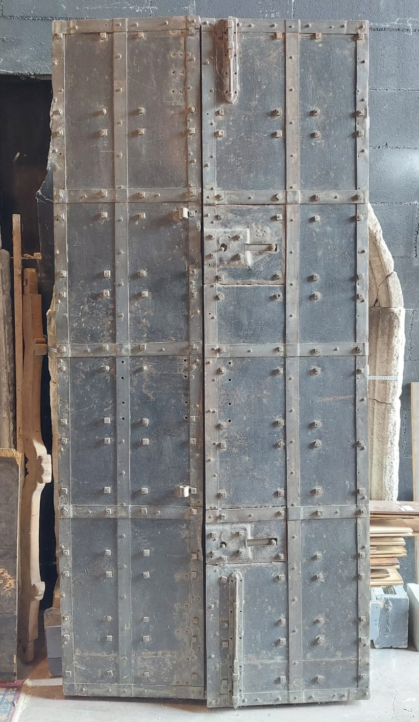ptc016 - porte de prison en bois et fer, XIXe siècle, mesurant cm L 100 x H 218