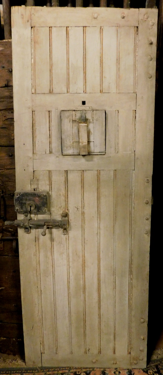ptc017 - porte de prison laquée, XIXe siècle, taille cm L 72 x H 197